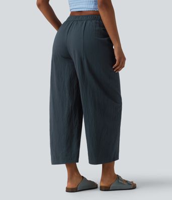 Mid Rise Casual Barrel Leg Pants with Pockets