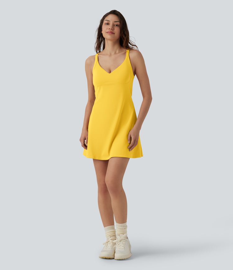 SoftlyZero™ Rochie mini 2-în-1 pentru dans și activă, din pluș, cu decolteu în V și buzunare — Ediția Easy Peezy