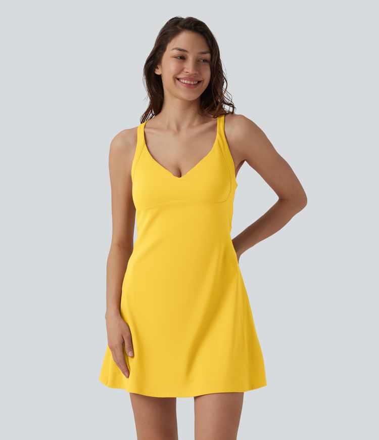 SoftlyZero™ Rochie mini 2-în-1 pentru dans și activă, din pluș, cu decolteu în V și buzunare — Ediția Easy Peezy