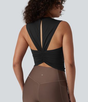 Workout-Tanktop aus geripptem Strick mit Rundhalsausschnitt-UPF40+