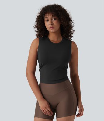Workout-Tanktop aus geripptem Strick mit Rundhalsausschnitt-UPF40+