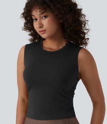 Workout-Tanktop aus geripptem Strick mit Rundhalsausschnitt-UPF40+