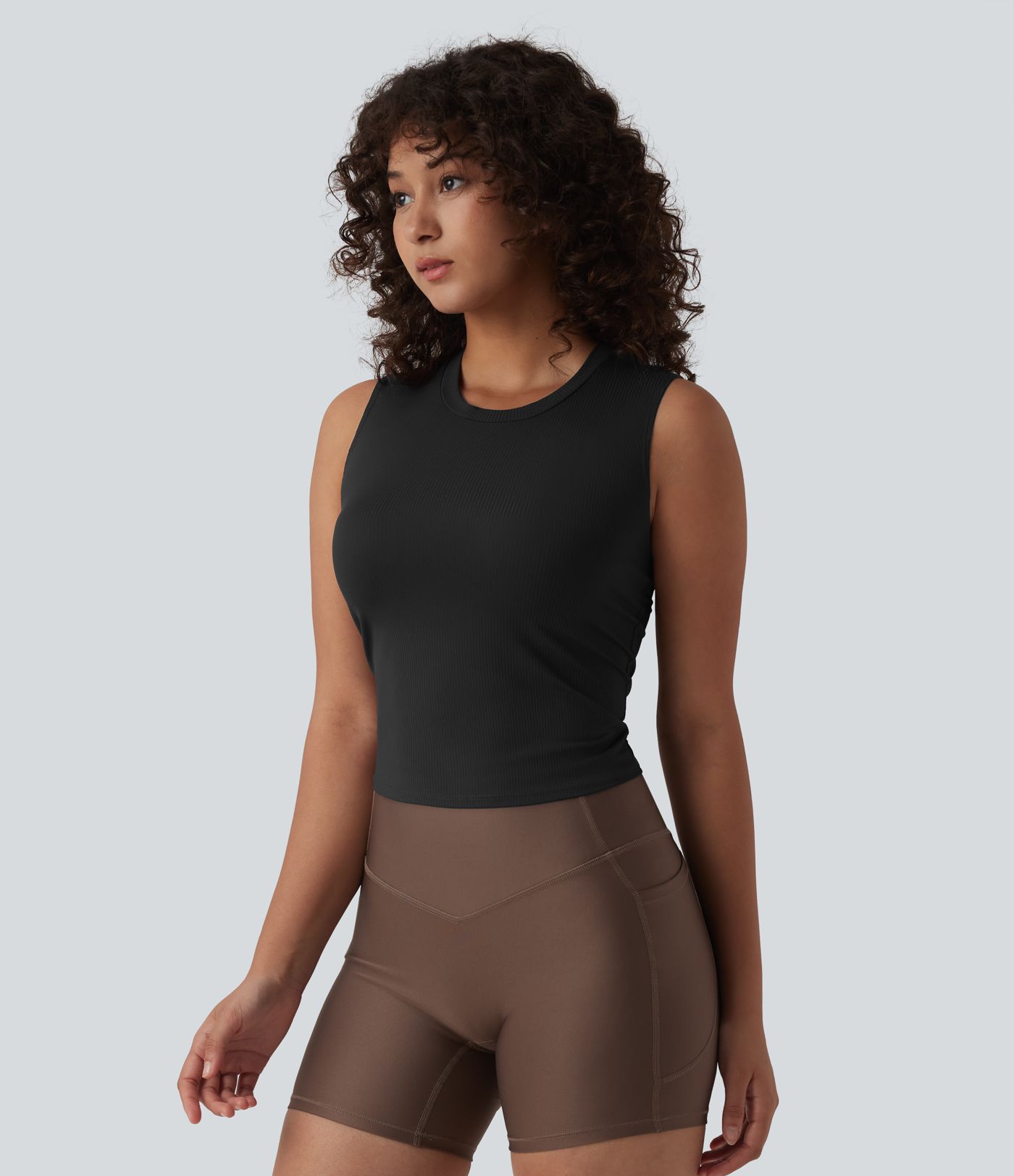 Workout-Tanktop aus geripptem Strick mit Rundhalsausschnitt-UPF40+
