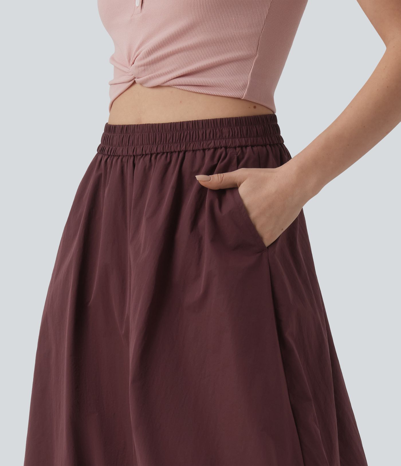 High Waisted A-Line Midi Casual Skirt with Pockets