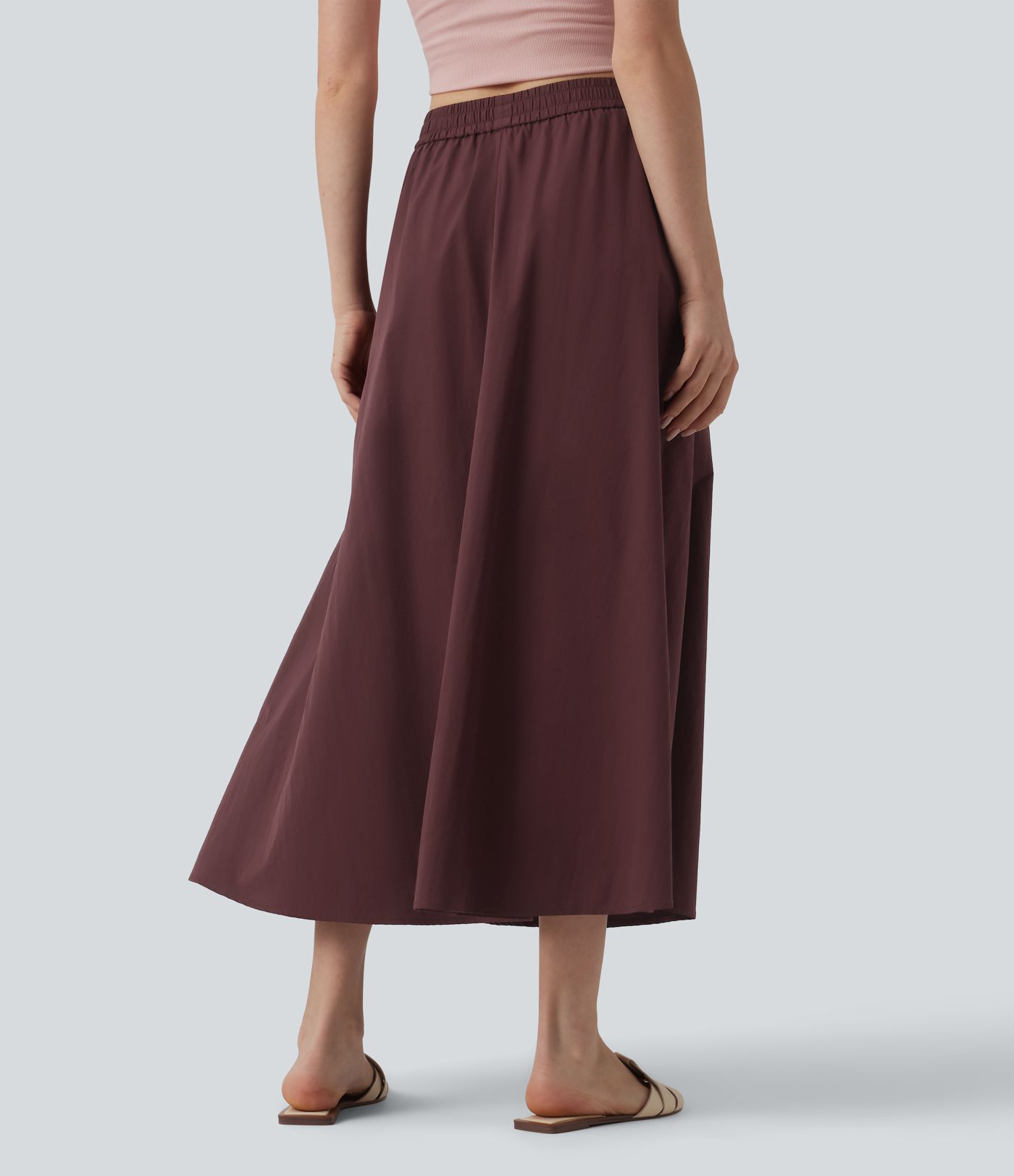 High Waisted A-Line Midi Casual Skirt with Pockets