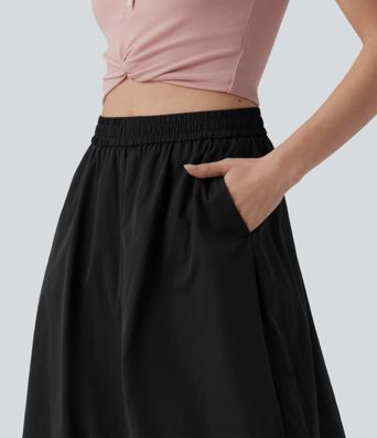 High Waisted A-Line Midi Casual Skirt with Pockets