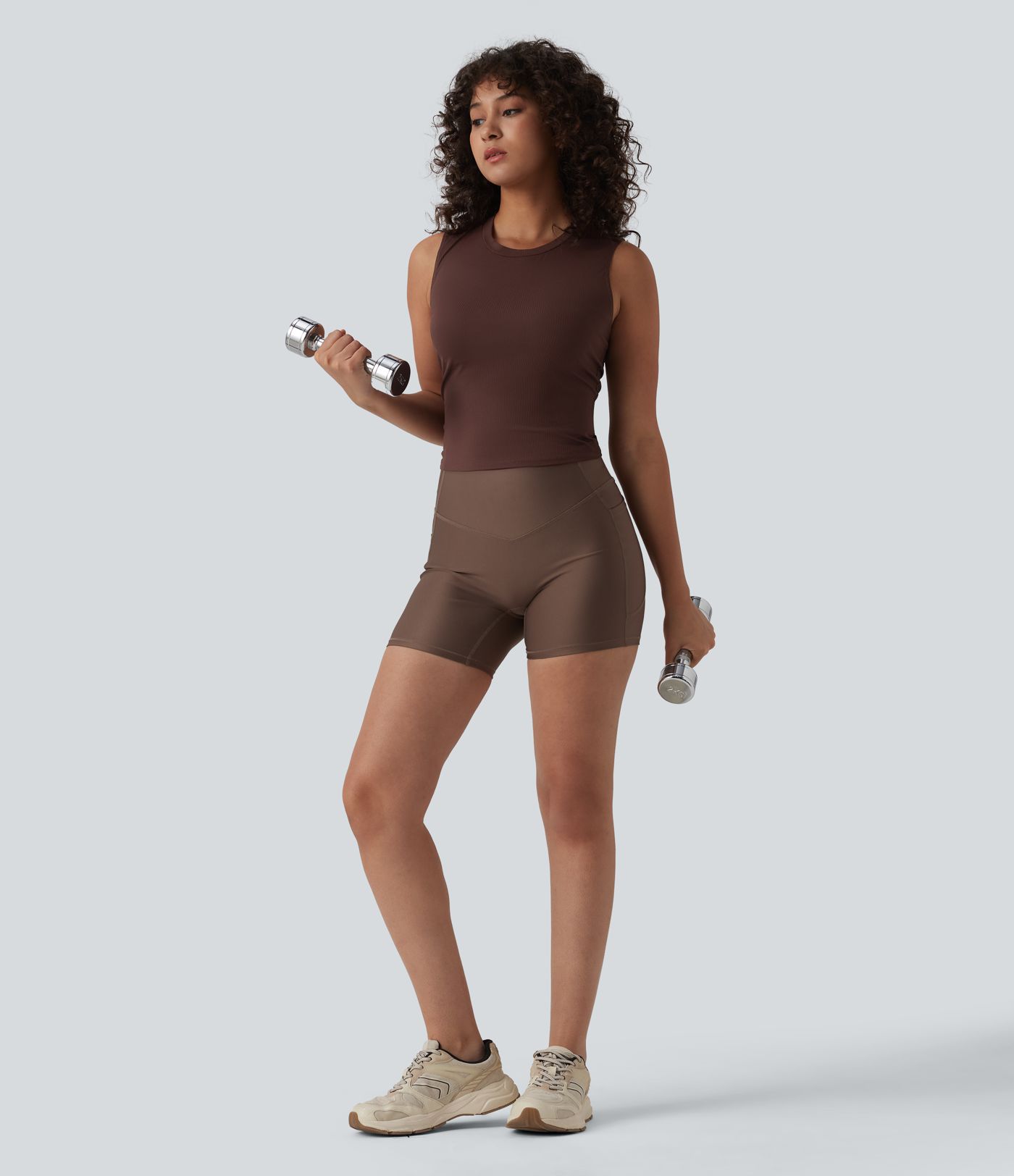 Ribbed Knit Round Neck Workout Tank Top