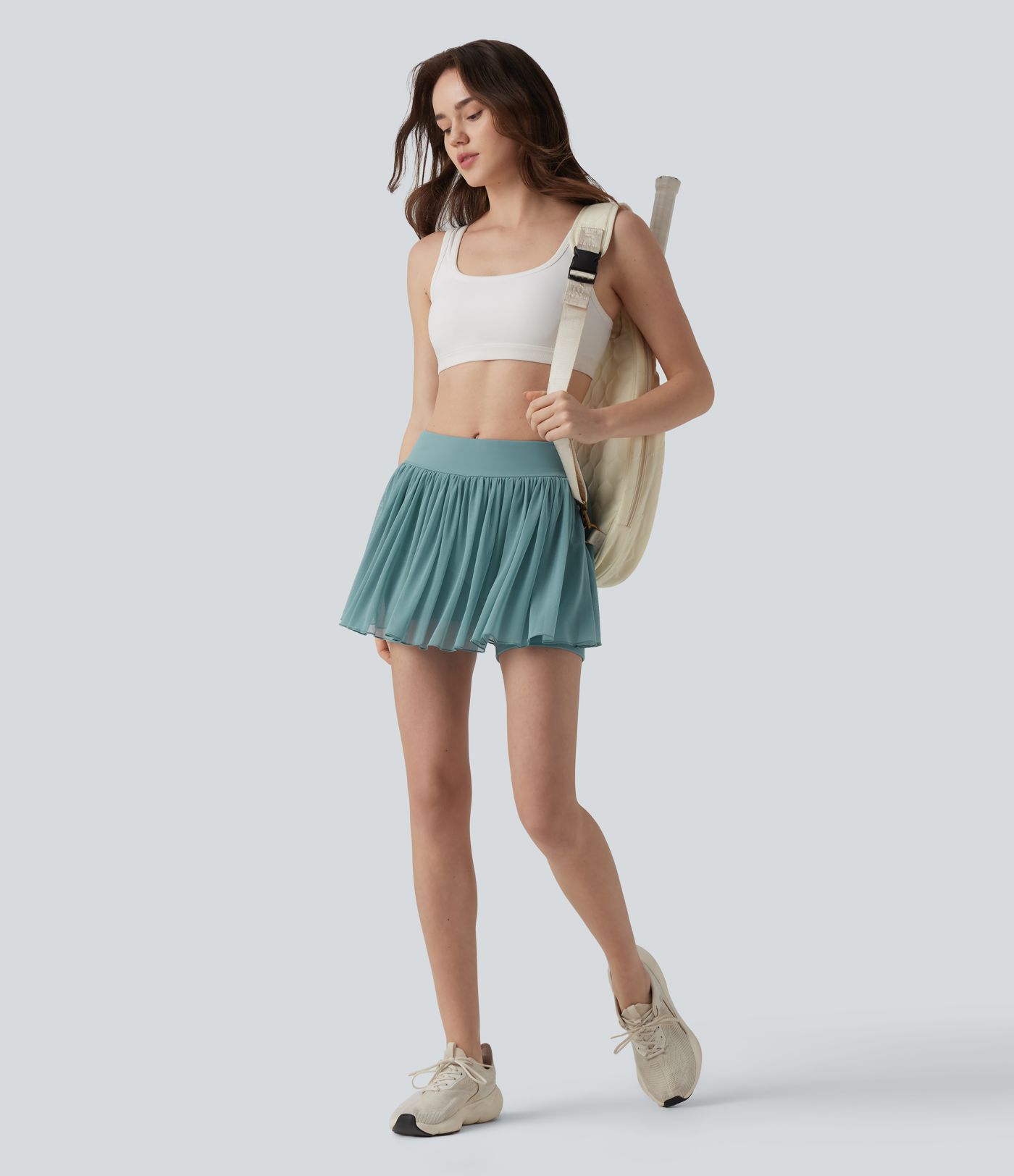 Mid Rise Contrast Mesh 2-in-1 Mini Tennis Skirt with Pocket
