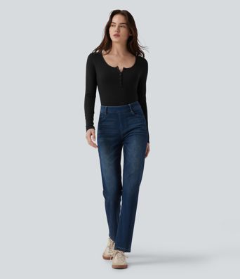 T-shirt slim décontracté à manches longues et col henley côtelé T-shirt slim décontracté à manches longues et col henley côtelé