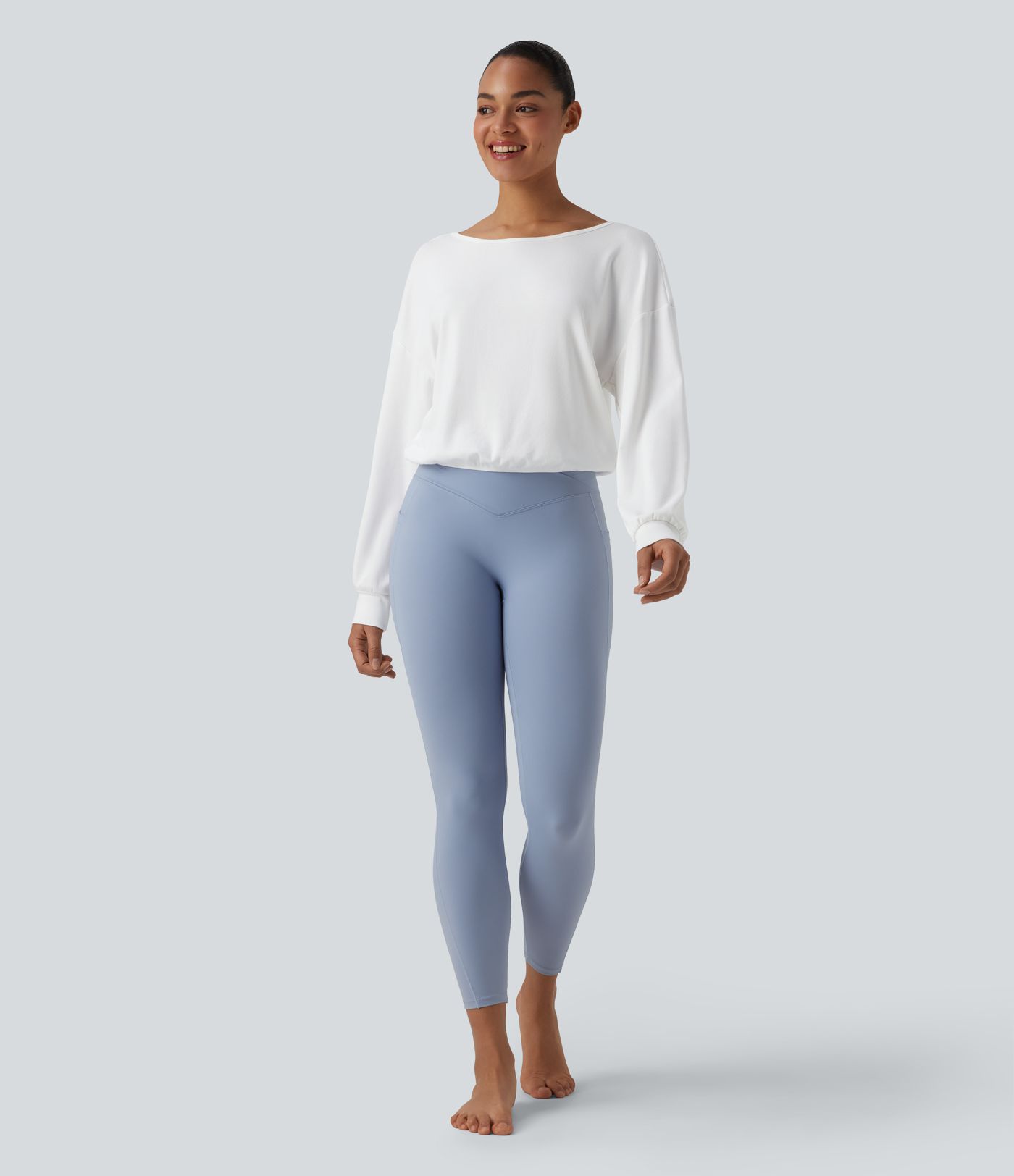 Crisscross Backless Scoop Neck Long Sleeve Yoga Cotton Sports Top