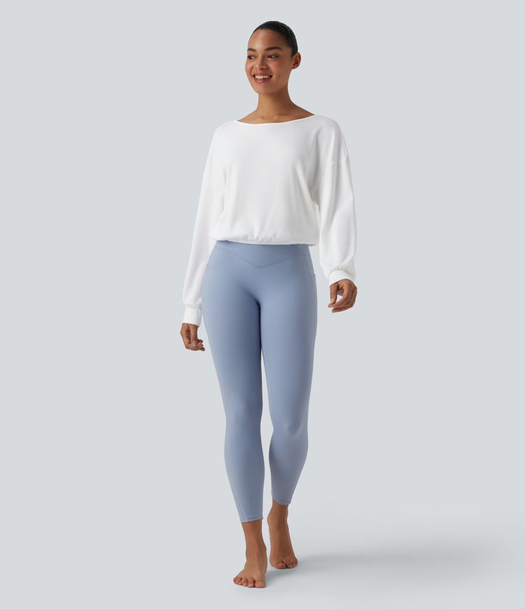 Crisscross Backless Scoop Neck Long Sleeve Yoga Cotton Sports Top