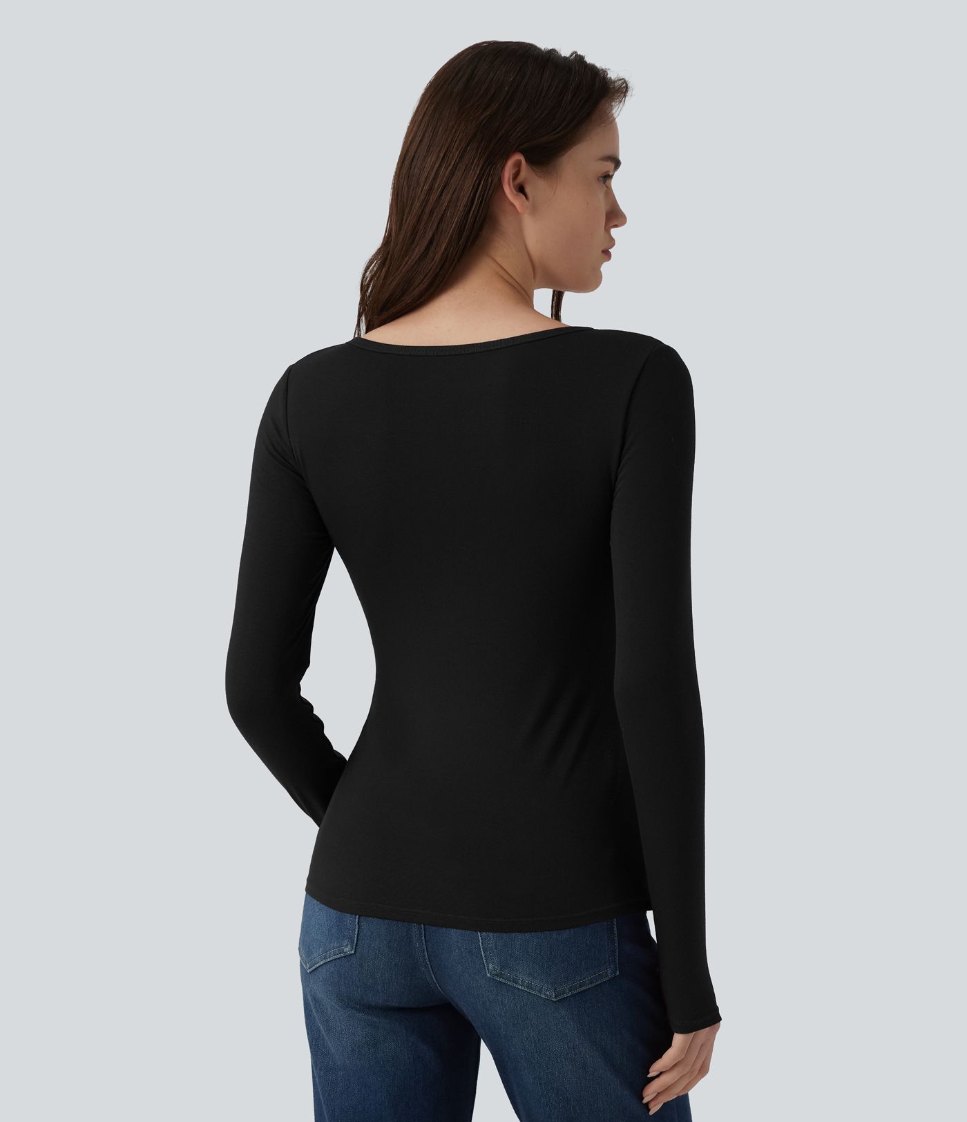 T-shirt slim décontracté à manches longues et col henley côtelé T-shirt slim décontracté à manches longues et col henley côtelé