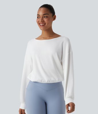 Crisscross Backless Scoop Neck Long Sleeve Yoga Cotton Sports Top