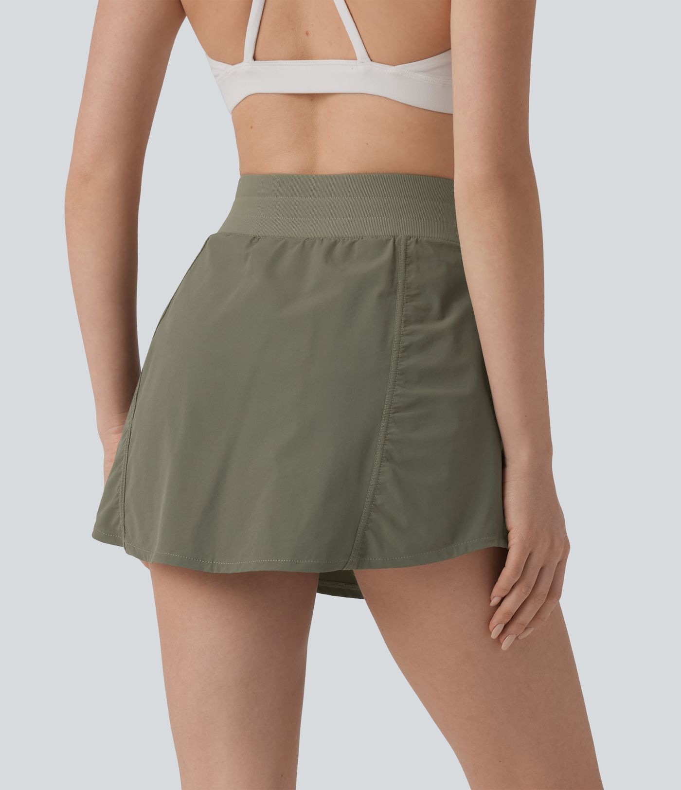 High Waisted Drawstring Mini 2-in-1 Workout A-line Skirt with Pockets