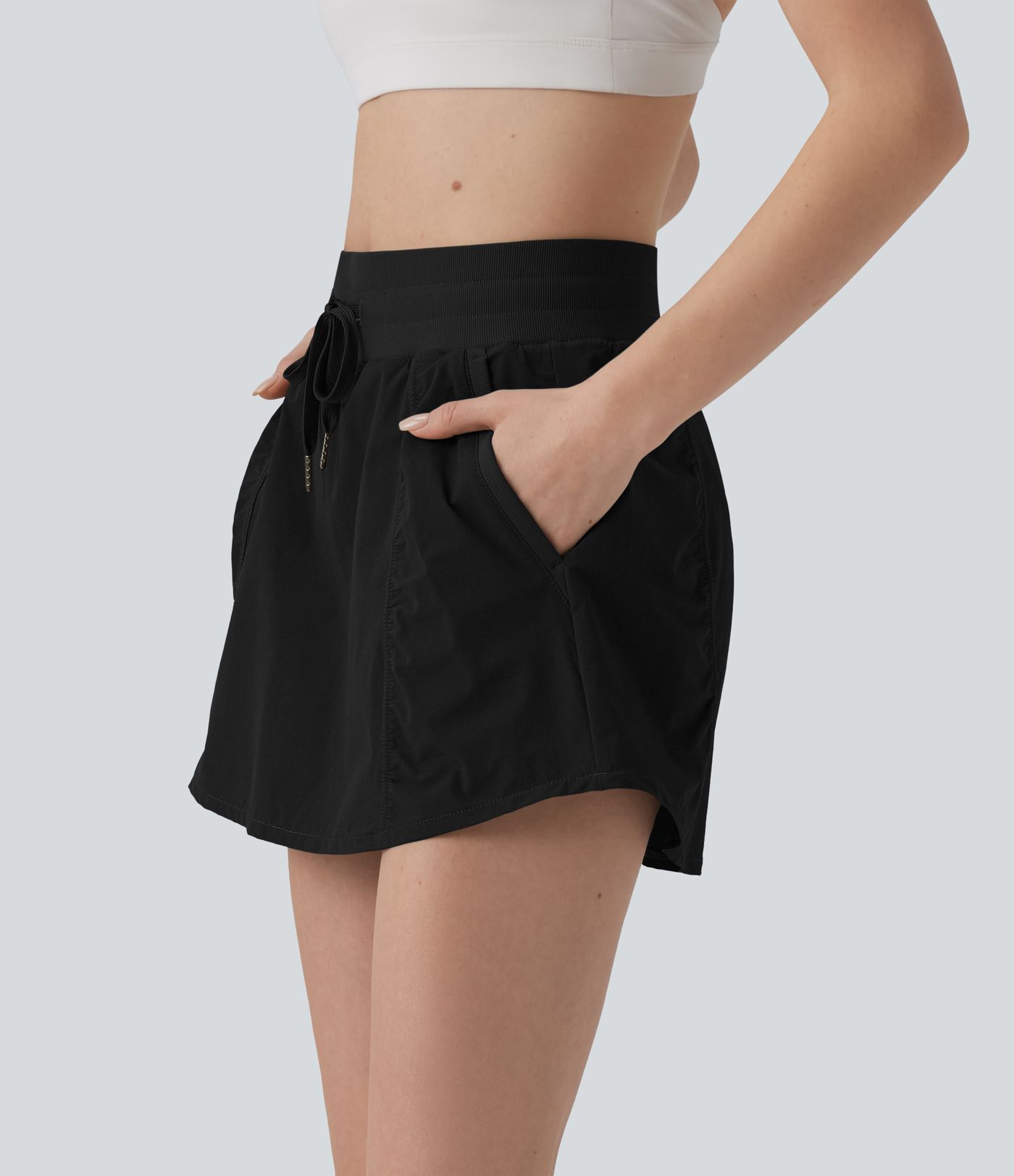 High Waisted Drawstring Mini 2-in-1 Workout A-line Skirt with Pockets