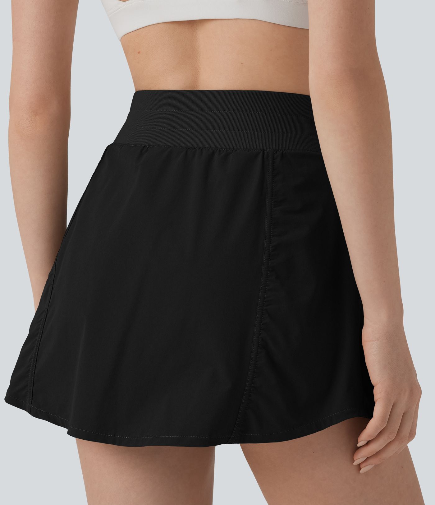 High Waisted Drawstring Mini 2-in-1 Workout A-line Skirt with Pockets