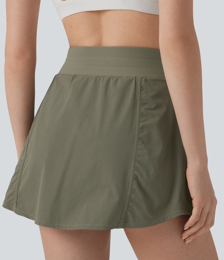 High Waisted Drawstring Mini 2-in-1 Workout A-line Skirt with Pockets