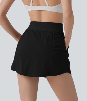 High Waisted Drawstring Mini 2-in-1 Workout A-line Skirt with Pockets