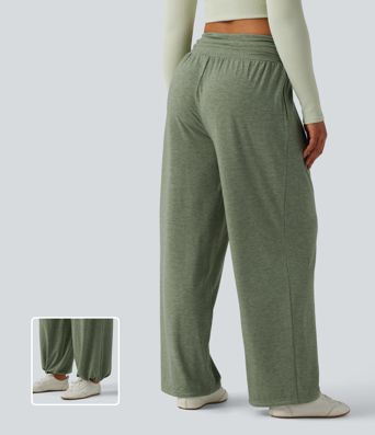 High Waisted Ruched Heathered Yoga Trousers with Pockets