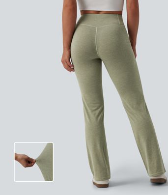 Mid Rise Heathered Casual Bootcut Pants