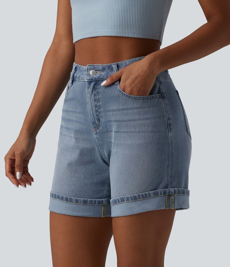 Short en jean Halara Flex™ casual taille haute 15 cm avec poches