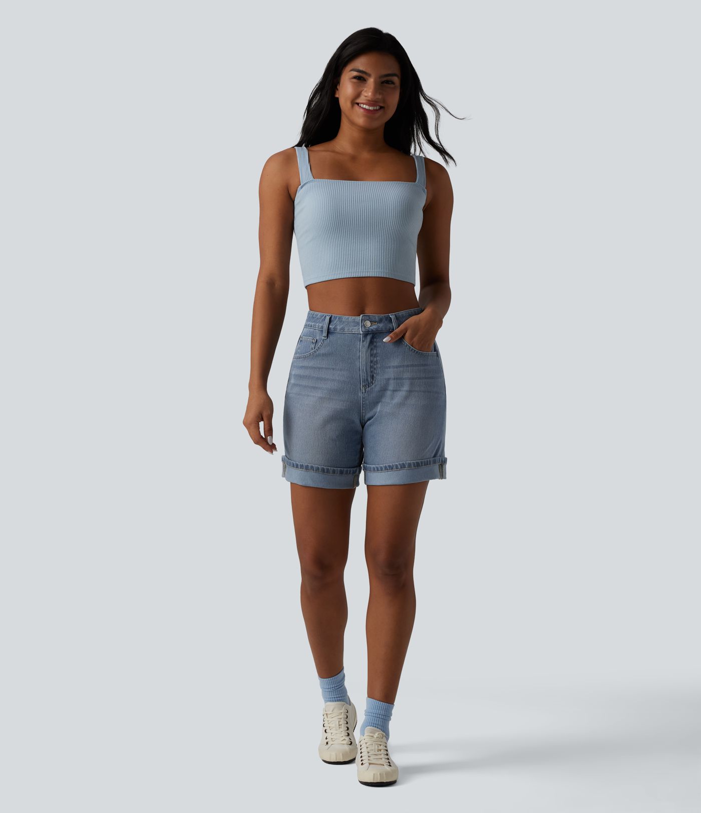 Short en jean Halara Flex™ casual taille haute 15 cm avec poches