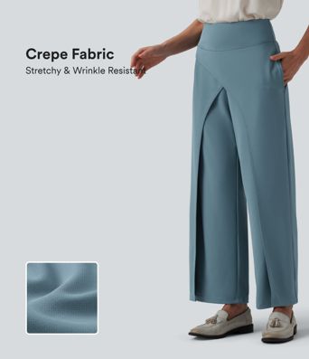 Halara Flex™ High-Waisted Straight-Leg Crepe Tailored Trousers with Pockets