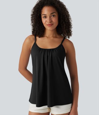 Caraco décontracté 2-en-1 froncé avec brassière intégrée bretelles réglables Caraco décontracté 2-en-1 froncé avec brassière intégrée bretelles réglables