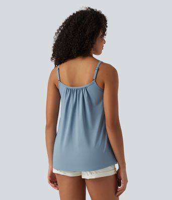 Caraco décontracté 2-en-1 froncé avec brassière intégrée bretelles réglables