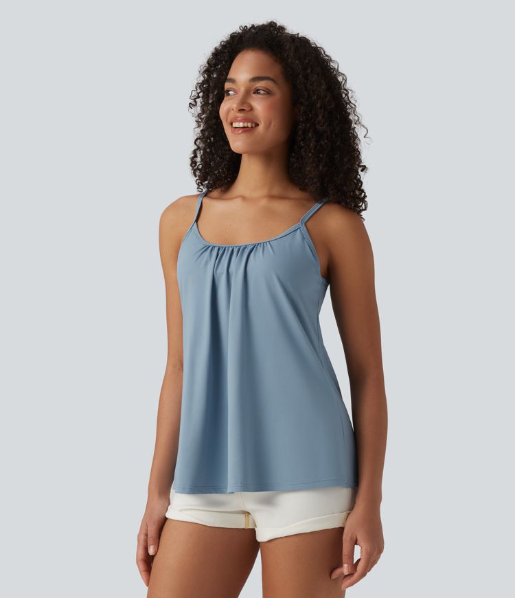 Caraco décontracté 2-en-1 froncé avec brassière intégrée bretelles réglables