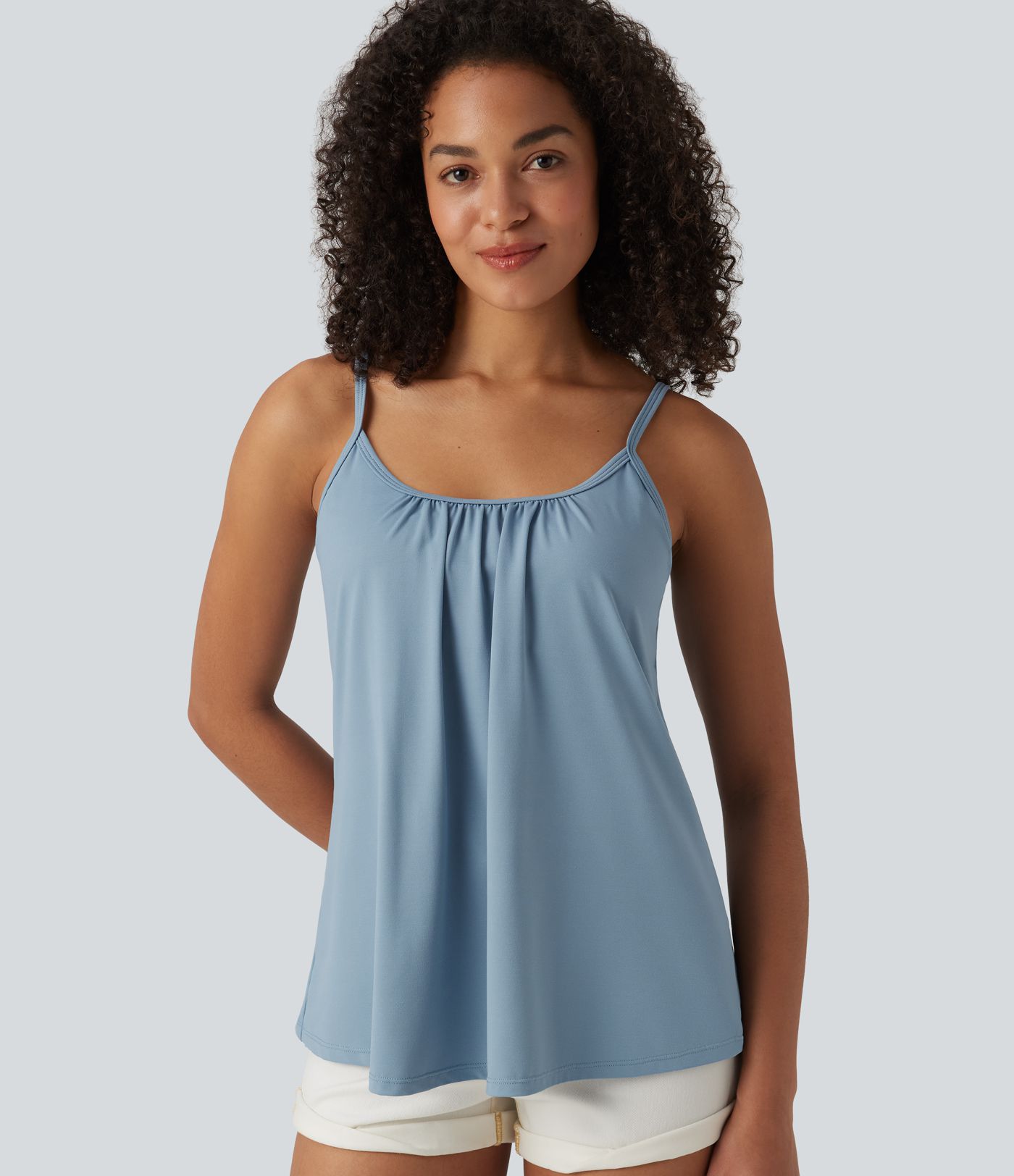 Caraco décontracté 2-en-1 froncé avec brassière intégrée bretelles réglables