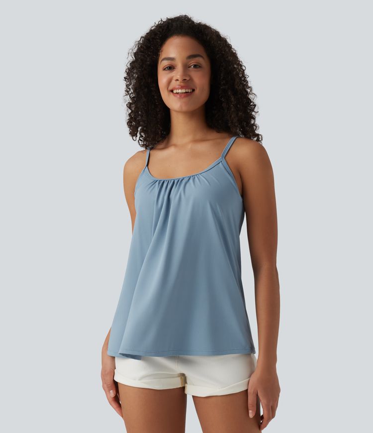 Caraco décontracté 2-en-1 froncé avec brassière intégrée bretelles réglables