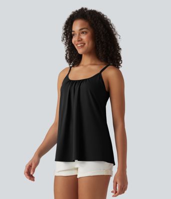 Caraco décontracté 2-en-1 froncé avec brassière intégrée bretelles réglables Caraco décontracté 2-en-1 froncé avec brassière intégrée bretelles réglables