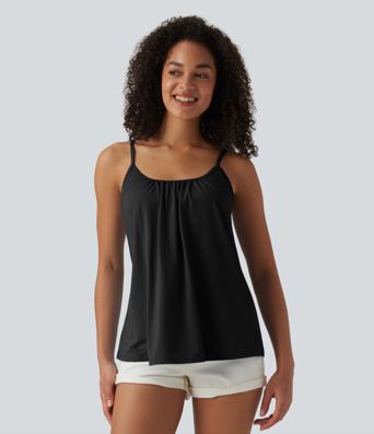 Caraco décontracté 2-en-1 froncé avec brassière intégrée bretelles réglables Caraco décontracté 2-en-1 froncé avec brassière intégrée bretelles réglables