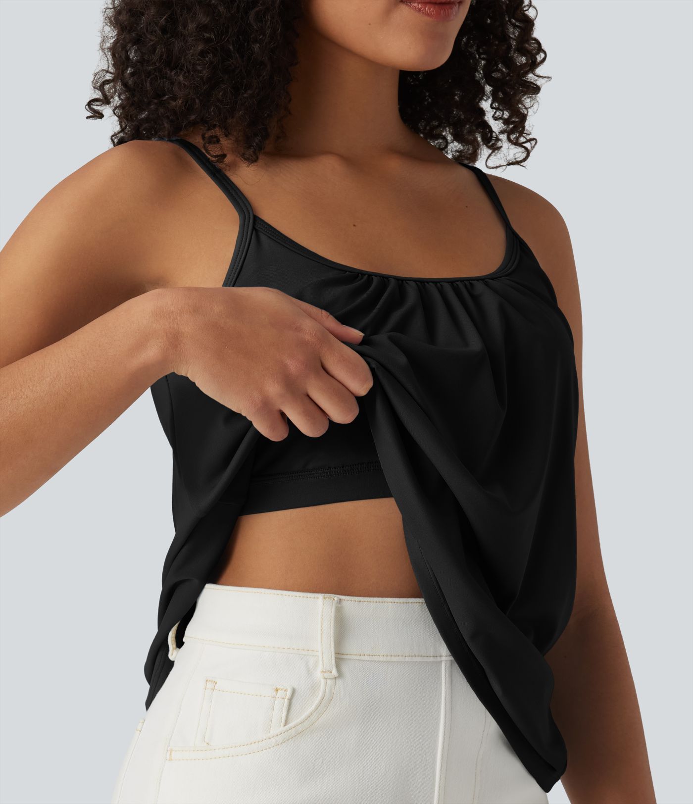 Caraco décontracté 2-en-1 froncé avec brassière intégrée bretelles réglables Caraco décontracté 2-en-1 froncé avec brassière intégrée bretelles réglables