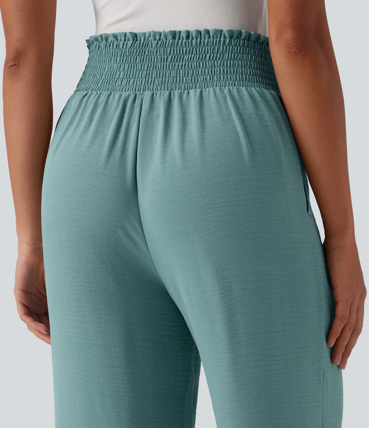 Tie-front High Waisted Linen-Feel Casual Straight Leg Pants with Pockets