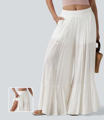 Pantalon baggy fluide taille mi-haute 2-en-1 avec poches