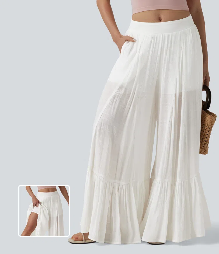 Mid Rise 2-in-1 Flowy Baggy Pants with Pockets