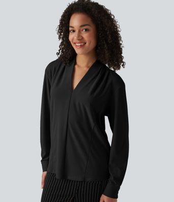 V Neck Long Sleeve Work Blouse