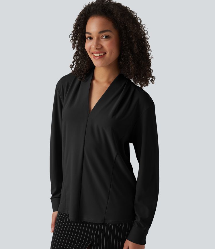 V Neck Long Sleeve Work Blouse