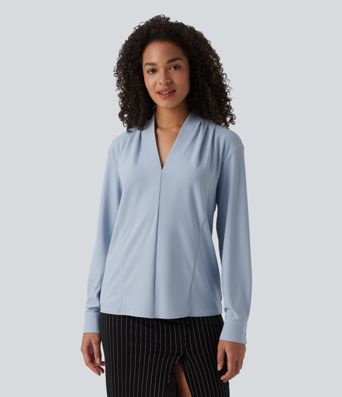 Langarm-Arbeitsbluse mit V-Ausschnitt