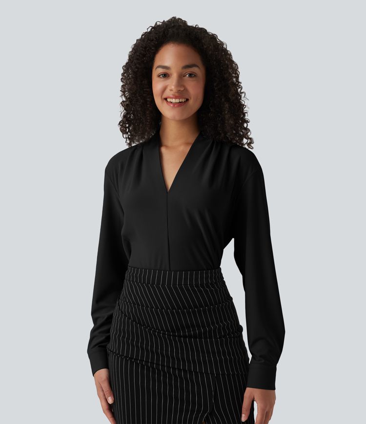 V Neck Long Sleeve Work Blouse