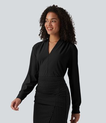 V Neck Long Sleeve Work Blouse