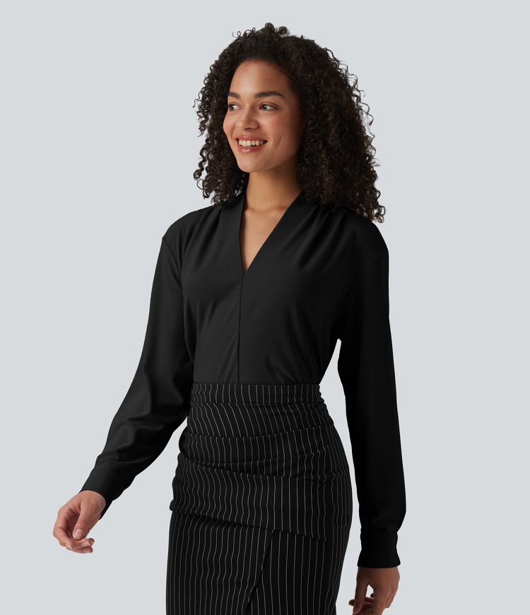 V Neck Long Sleeve Work Blouse