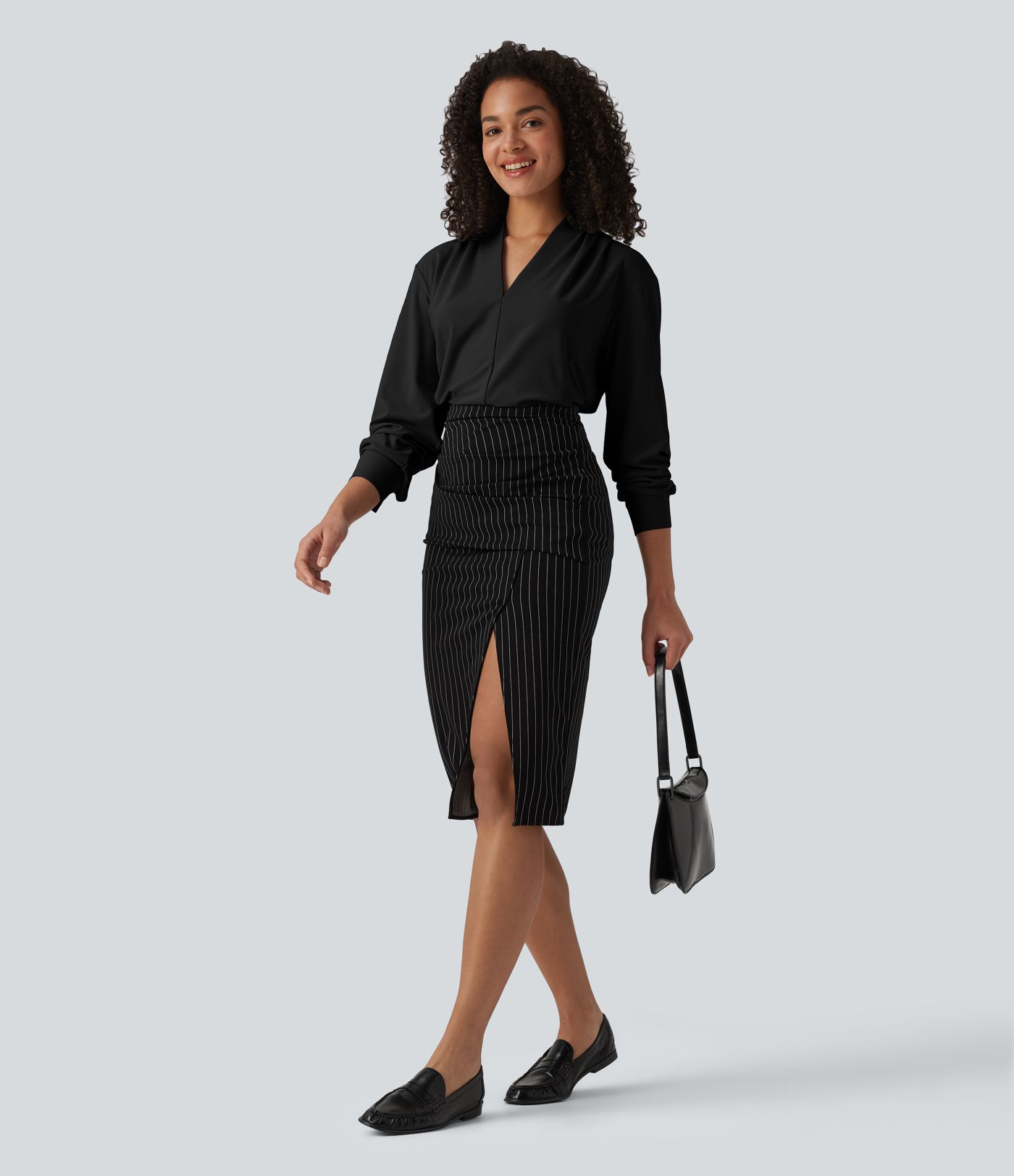 V Neck Long Sleeve Work Blouse
