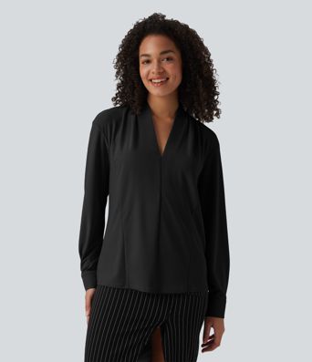 V Neck Long Sleeve Work Blouse