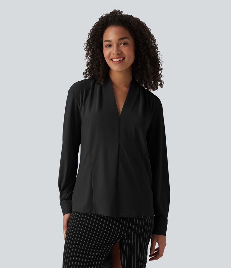 V Neck Long Sleeve Work Blouse