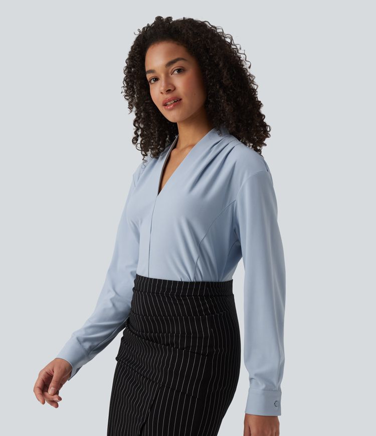 Langarm-Arbeitsbluse mit V-Ausschnitt