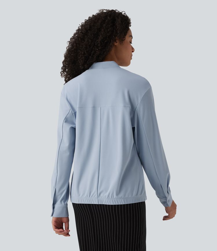 Langarm-Arbeitsbluse mit V-Ausschnitt