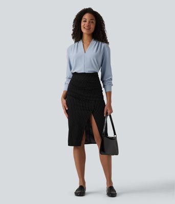 Langarm-Arbeitsbluse mit V-Ausschnitt